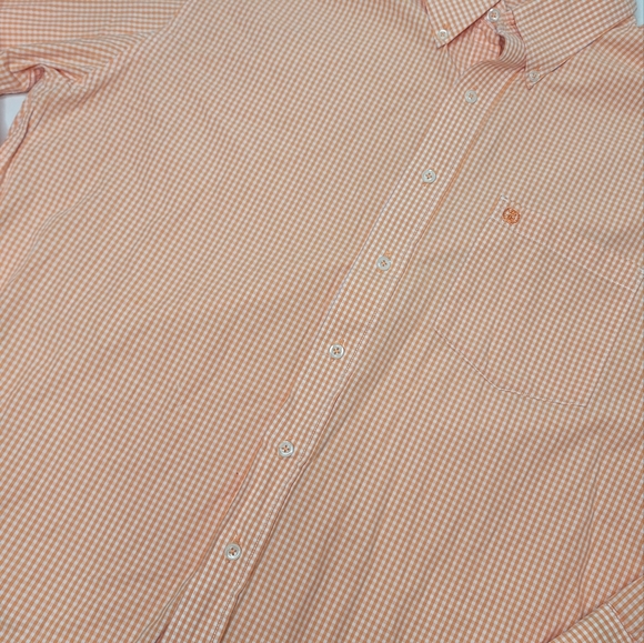 Izod orange and white checkard long sleeve button down casual collard work shirt - Picture 3 of 4